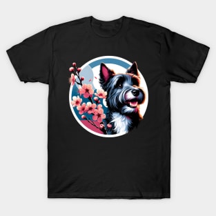 Scottish Terrier Enjoys Spring's Cherry Blossoms T-Shirt